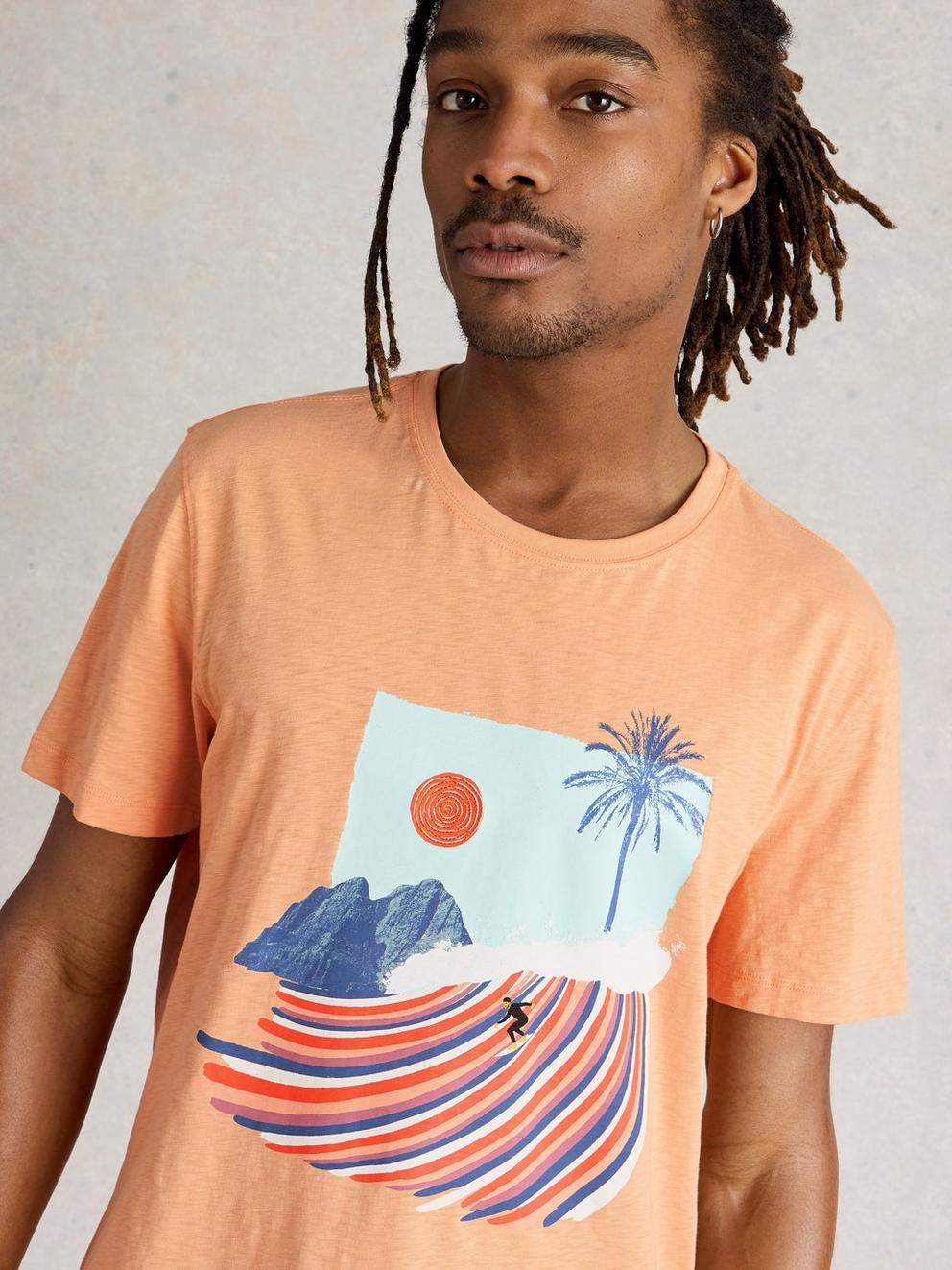 Abersoch Surfs Up Graphic Tee in PINK PR - MODEL DETAIL