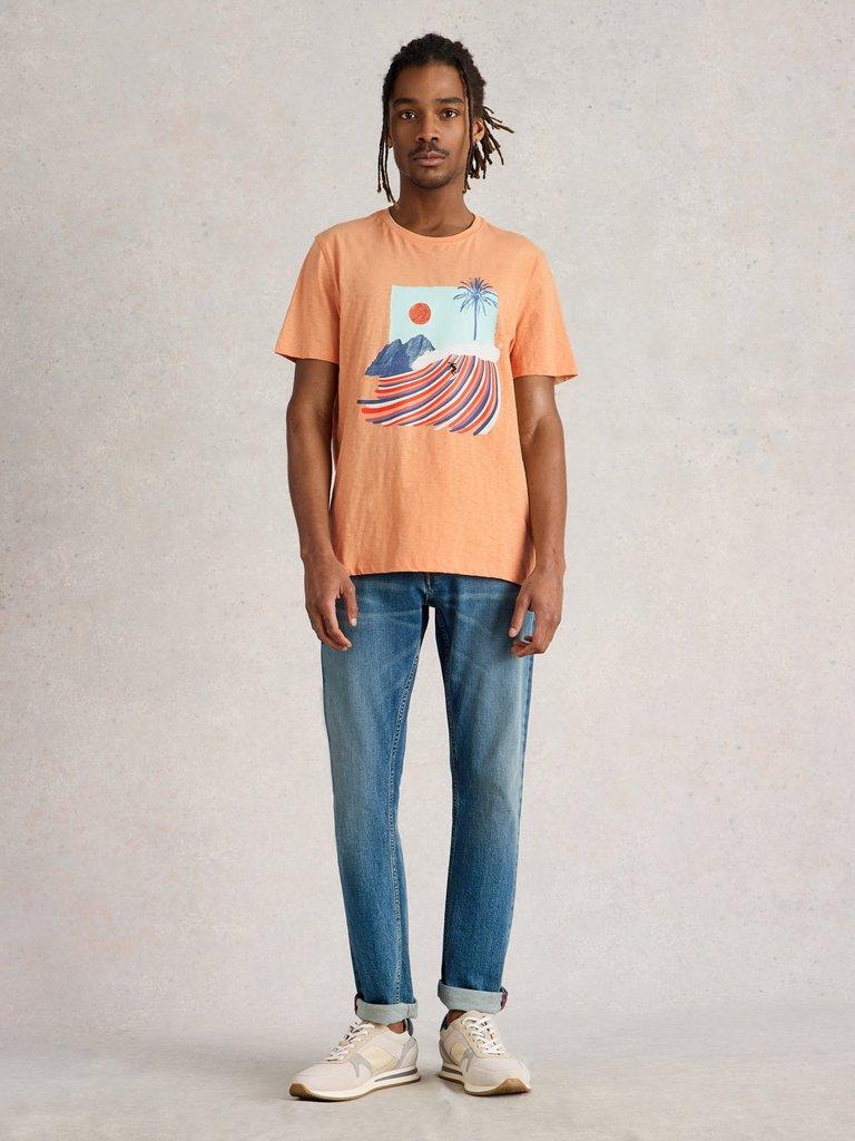 Abersoch Surfs Up Graphic Tee in PINK PR - MODEL FRONT