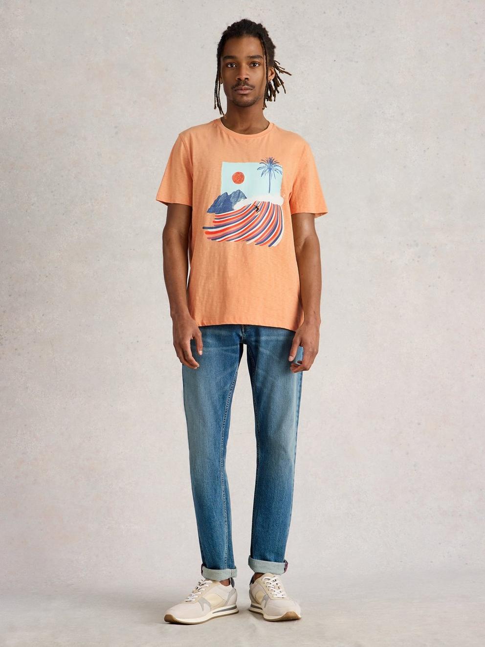 Abersoch Surfs Up Graphic Tee in PINK PR - MODEL FRONT