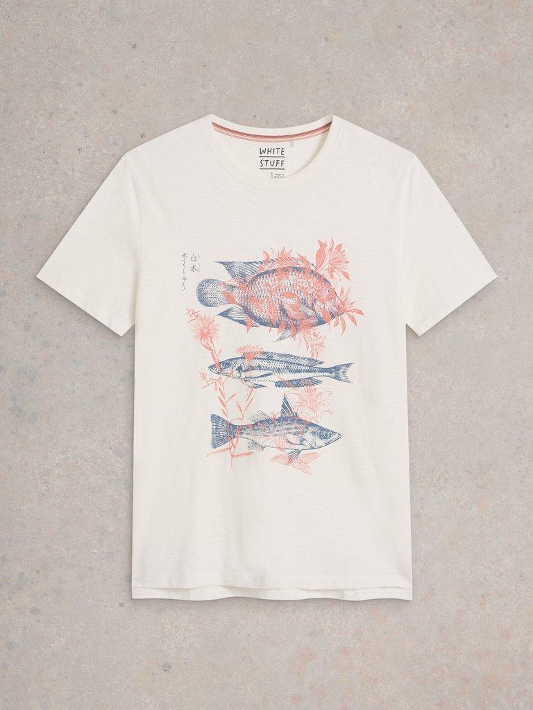 Abersoch Fishes Graphic SS Tee in WHITE PR - FLAT FRONT