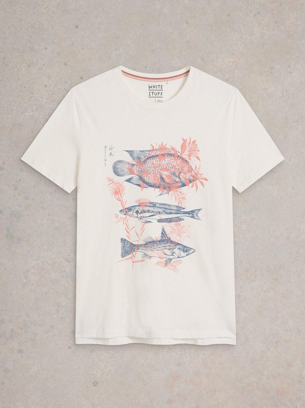 Abersoch Fishes Graphic SS Tee in WHITE PR - FLAT FRONT