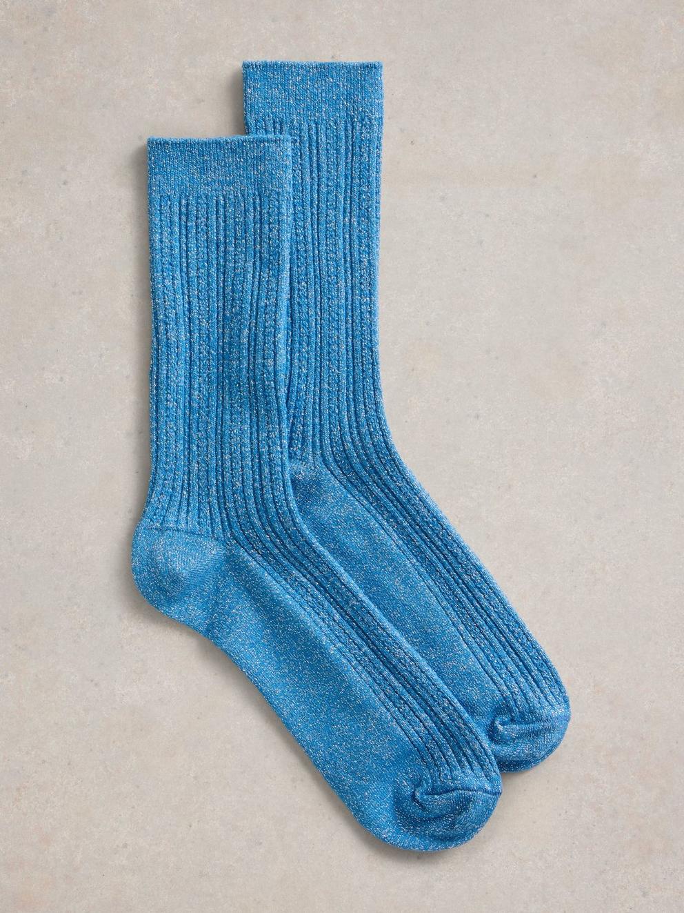 Sparkle Cable Ankle Sock in BRT BLUE - FLAT FRONT