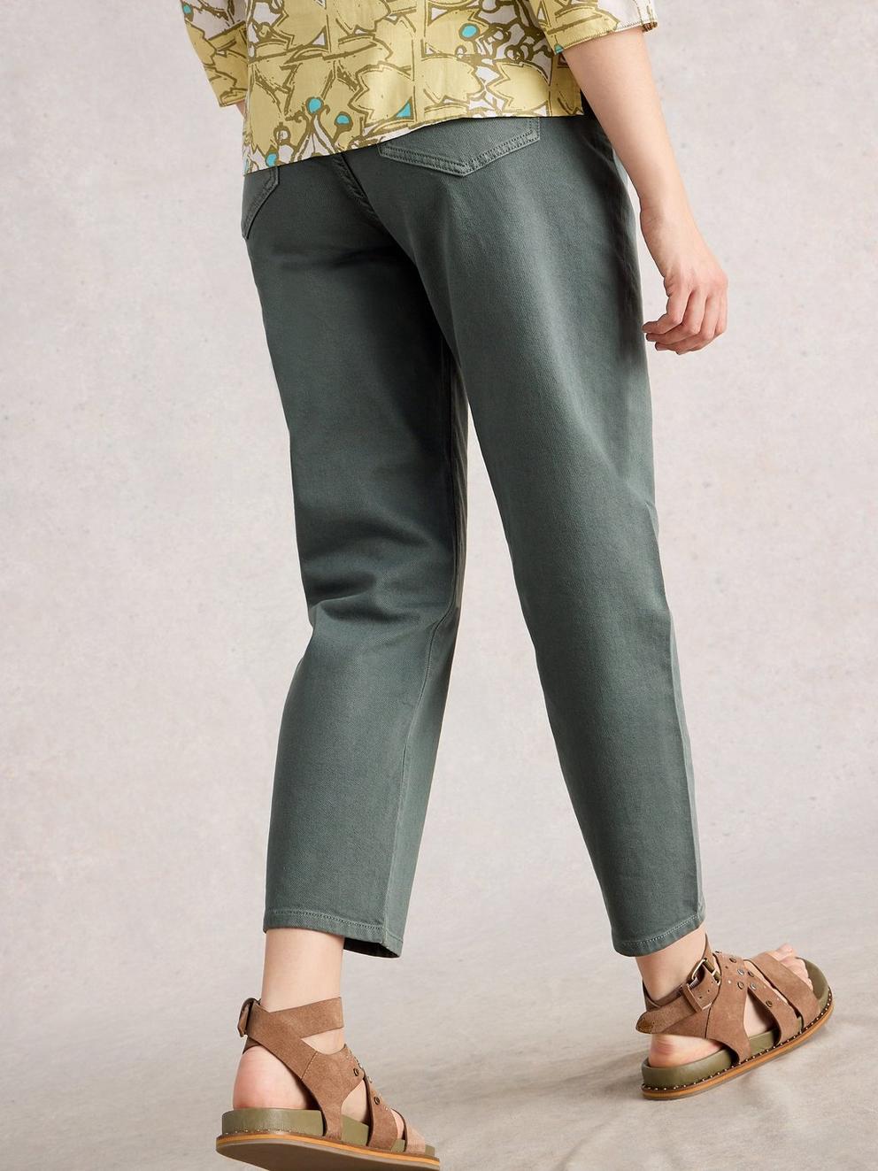 Tilly Tapered Ankle Length Jean in MID GREEN - MODEL BACK