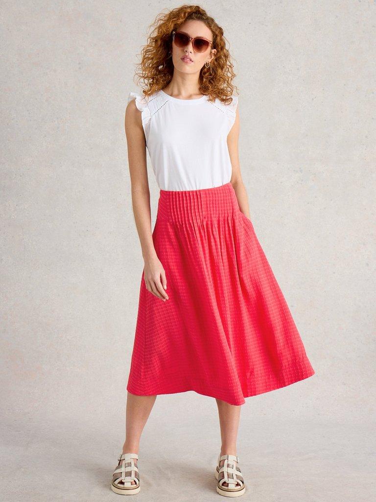 Charlotte Skirt Midi in DK PINK - MODEL FRONT