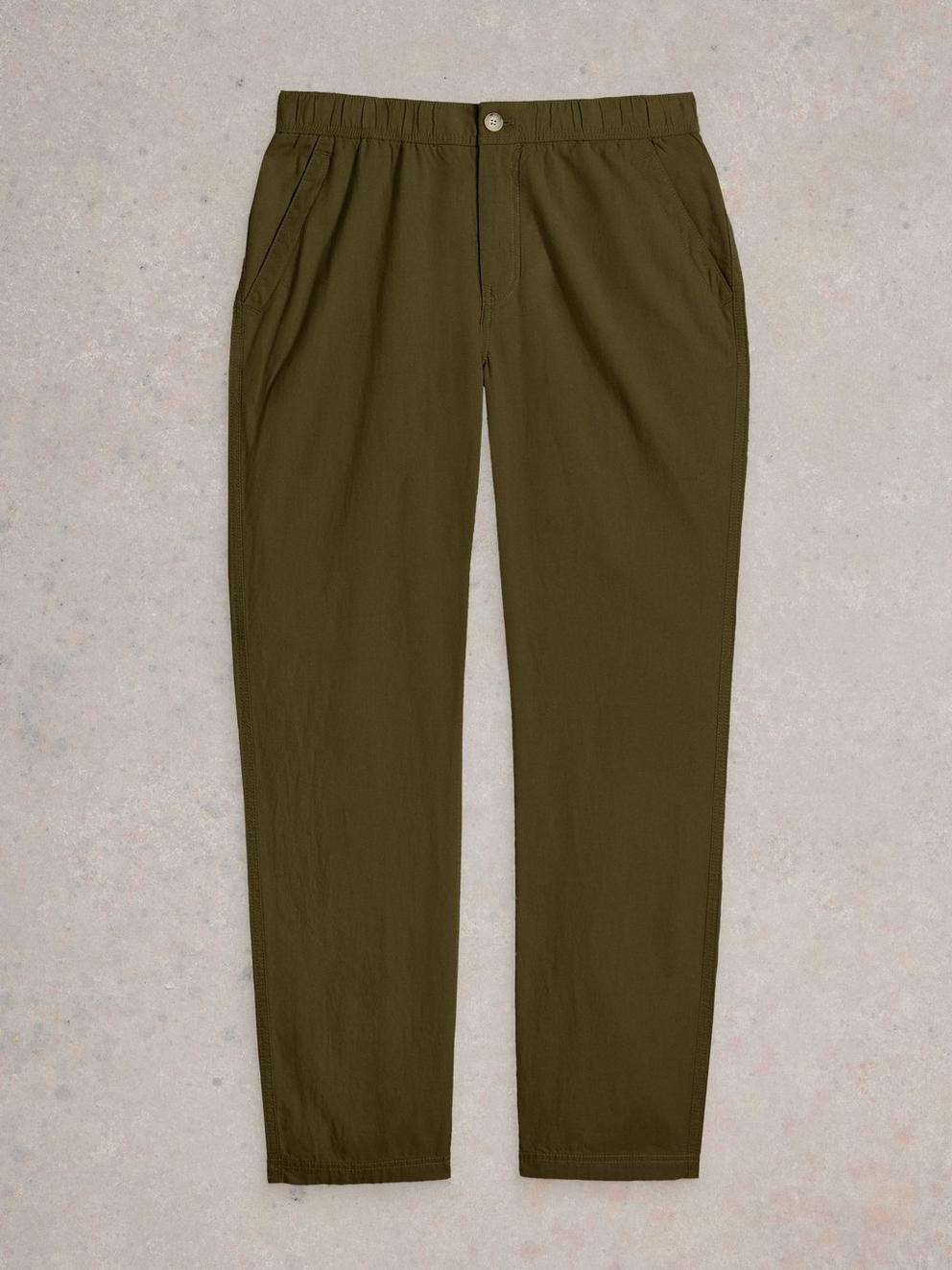 Drawstring Linen Blend Trouser in KHAKI GRN - FLAT FRONT