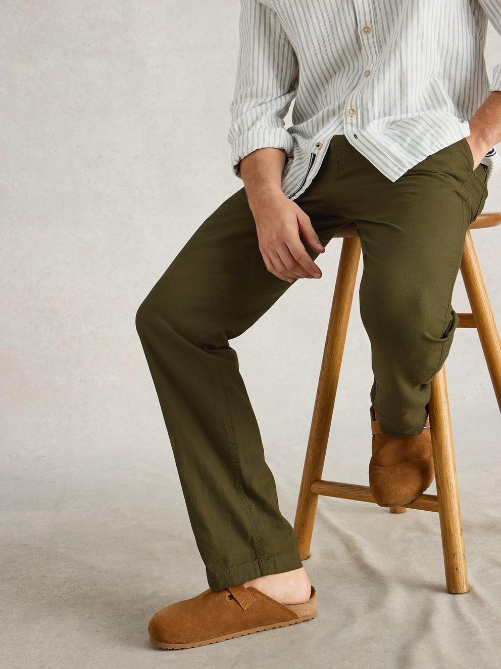 Drawstring Linen Blend Trouser in KHAKI GRN - LIFESTYLE