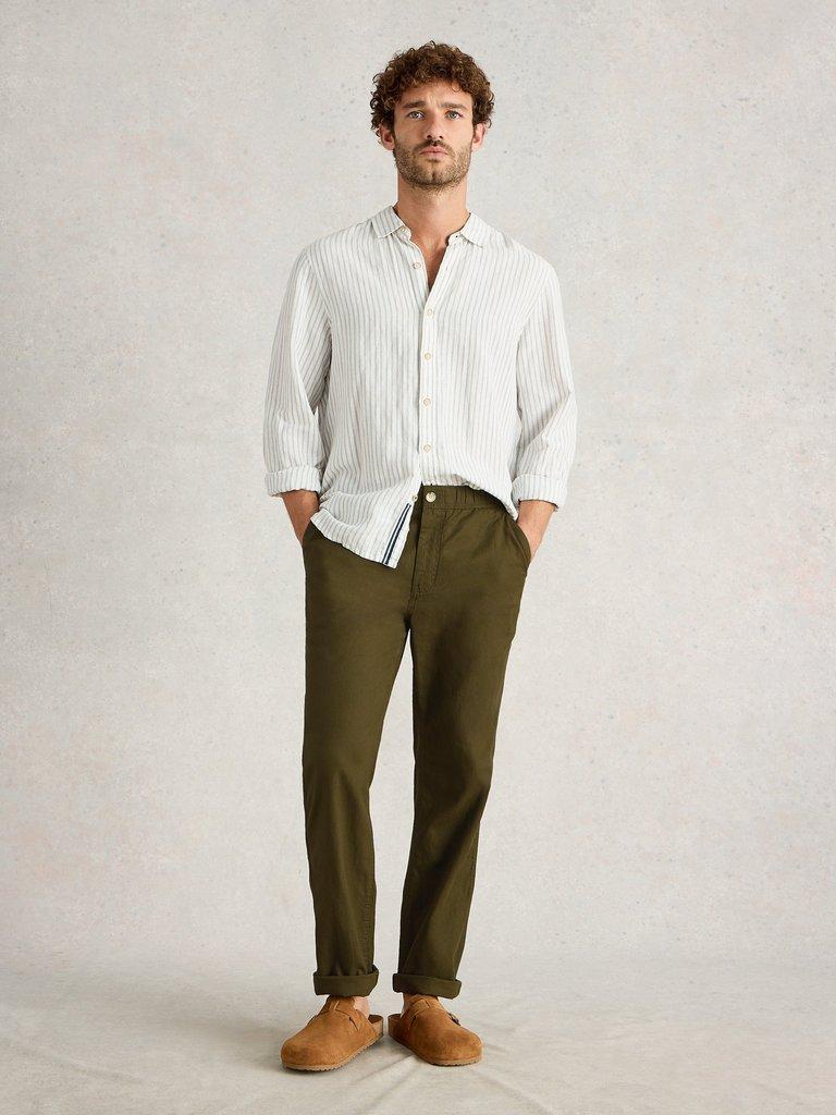 Drawstring Linen Blend Trouser in KHAKI GRN - MODEL FRONT