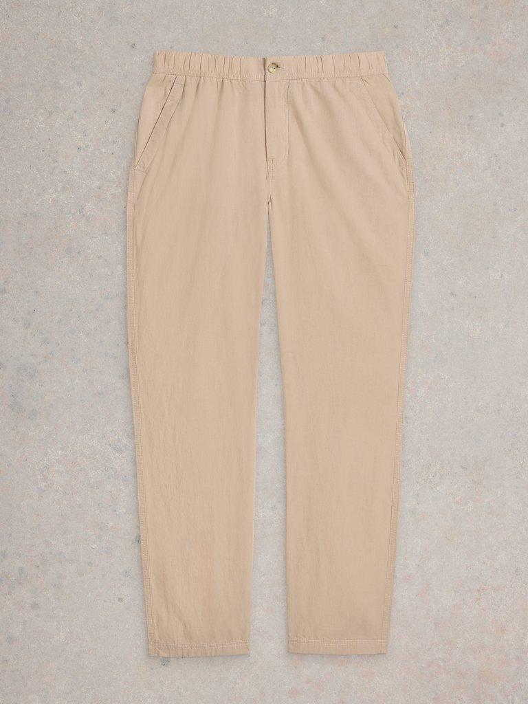 Drawstring Linen Blend Trouser in LGT NAT - FLAT FRONT