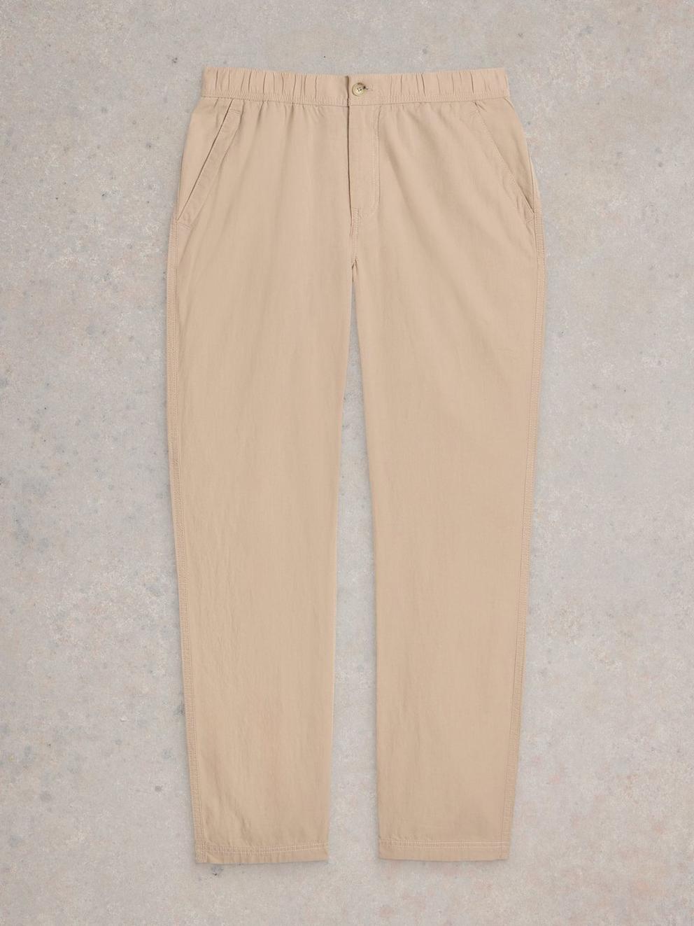Drawstring Linen Blend Trouser in LGT NAT - FLAT FRONT