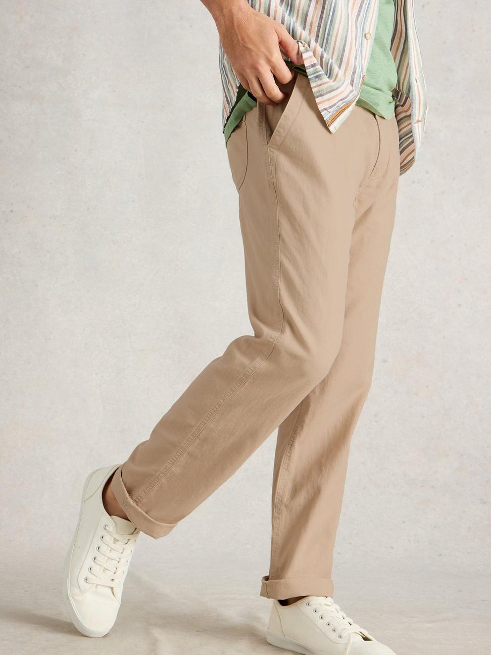 Drawstring Linen Blend Trouser in LGT NAT - MODEL DETAIL