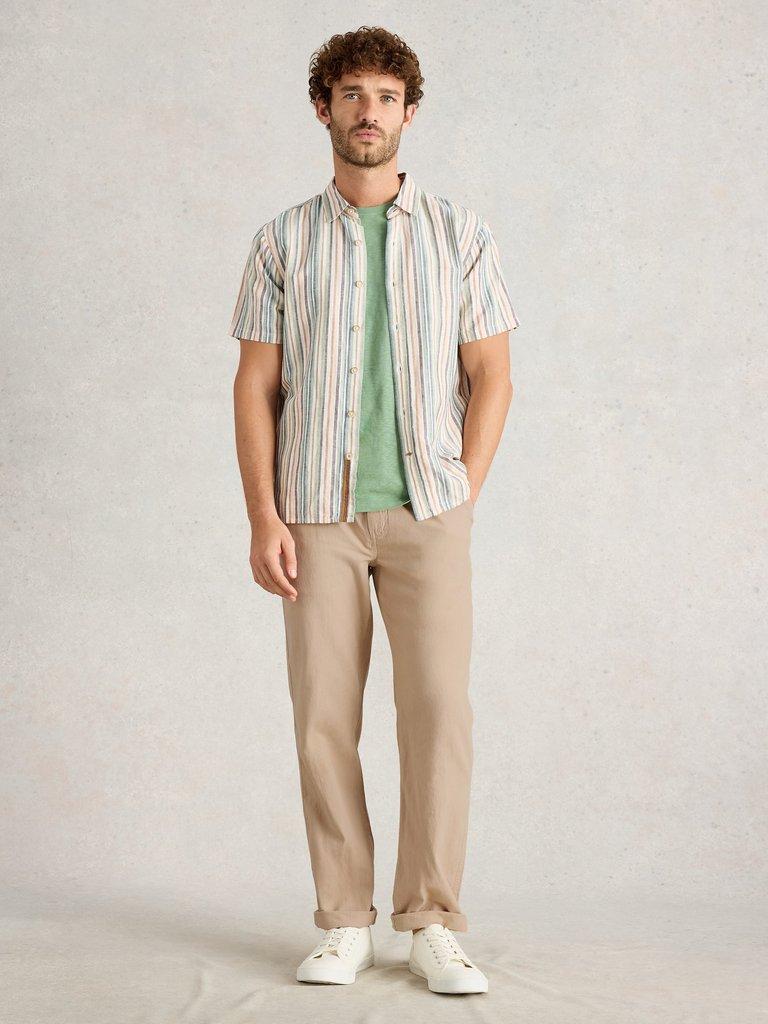 Drawstring Linen Blend Trouser in LGT NAT - MODEL FRONT