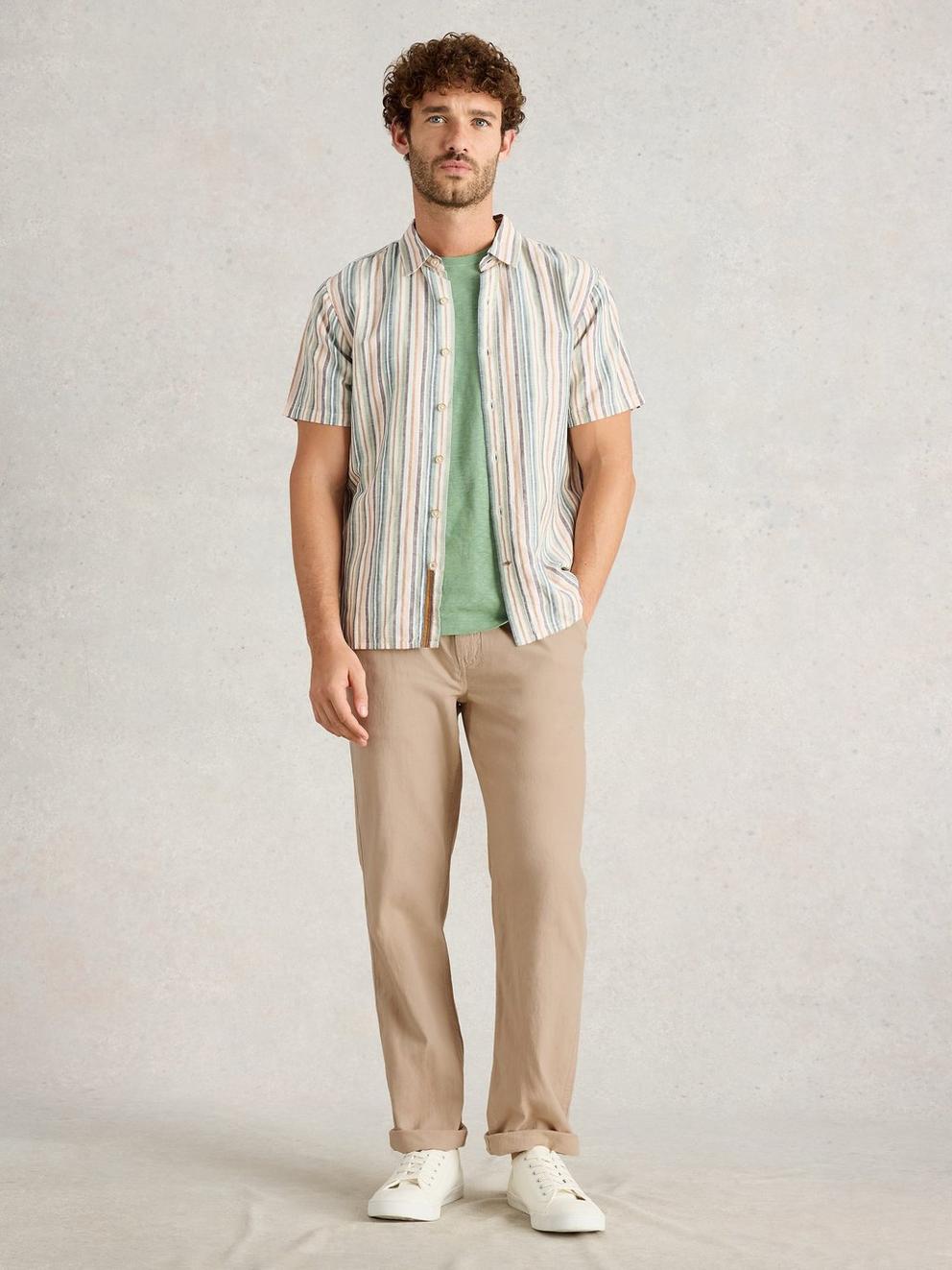 Drawstring Linen Blend Trouser in LGT NAT - MODEL FRONT