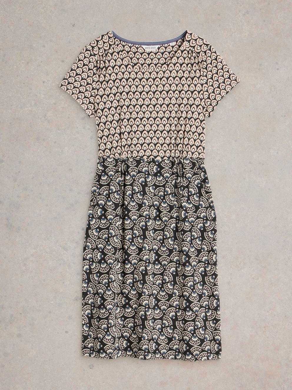Tallie Crew Neck Jersey Dress in BLK PR - FLAT FRONT