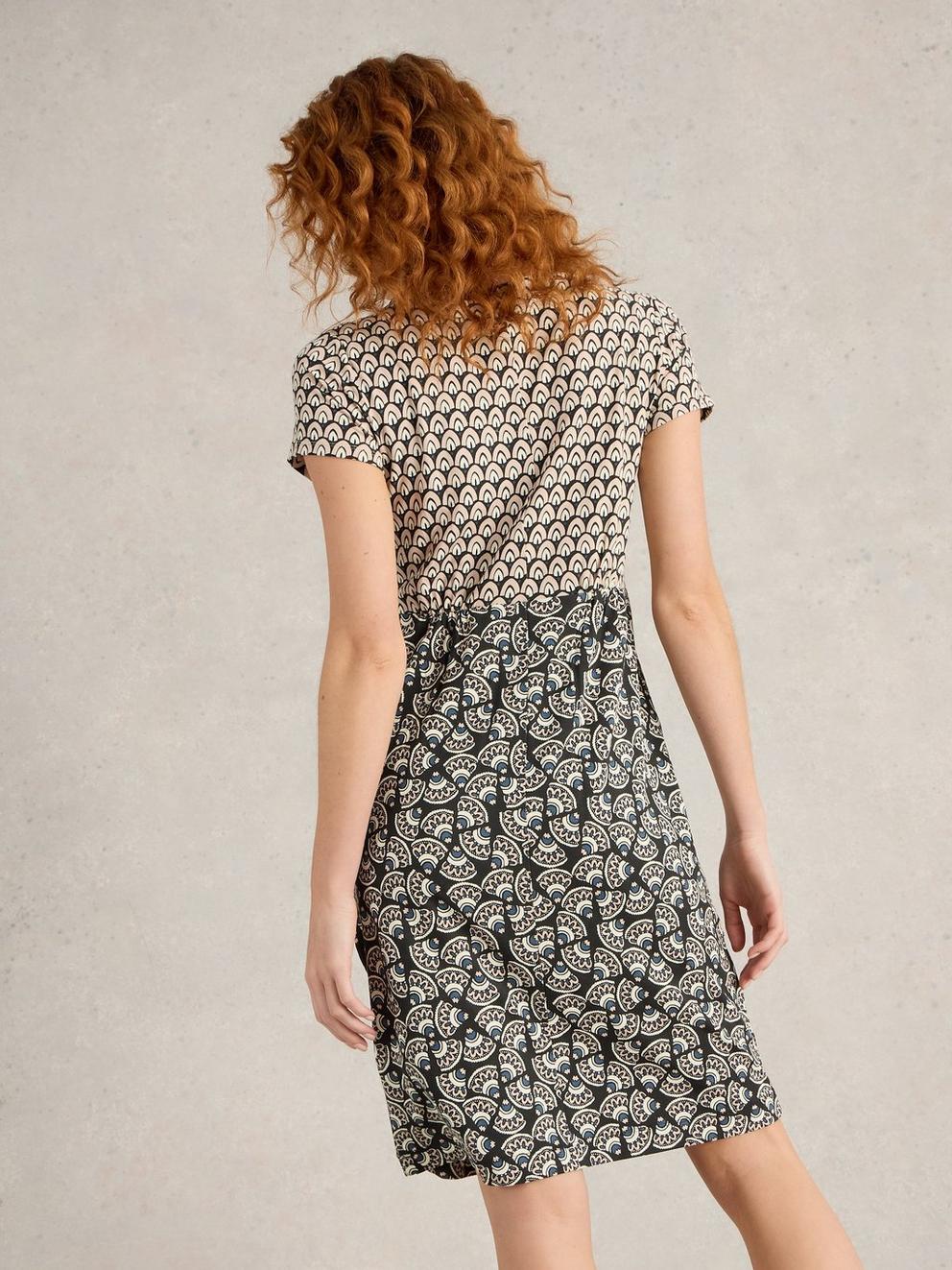 Tallie Crew Neck Jersey Dress in BLK PR - MODEL BACK