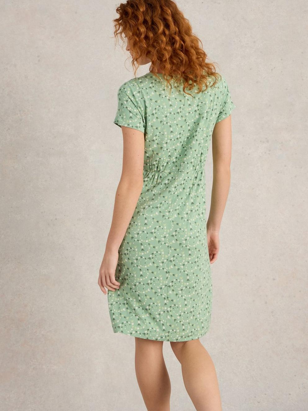 Tallie Crew Neck Jersey Dress in MID GREEN - MODEL BACK