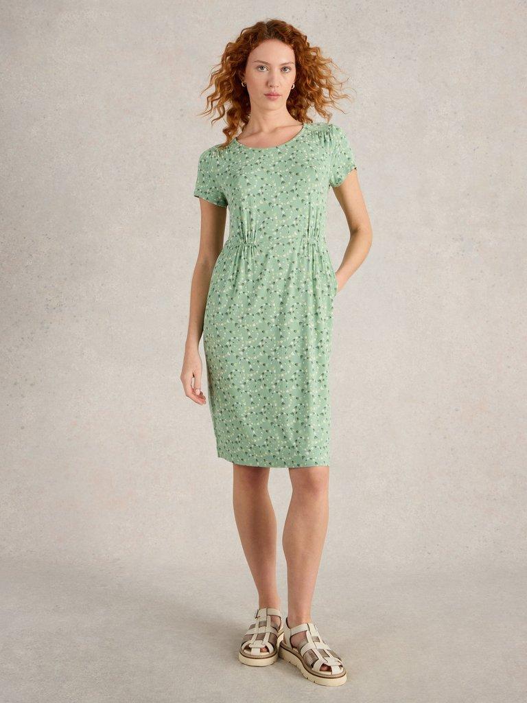 Tallie Crew Neck Jersey Dress in MID GREEN - MODEL FRONT