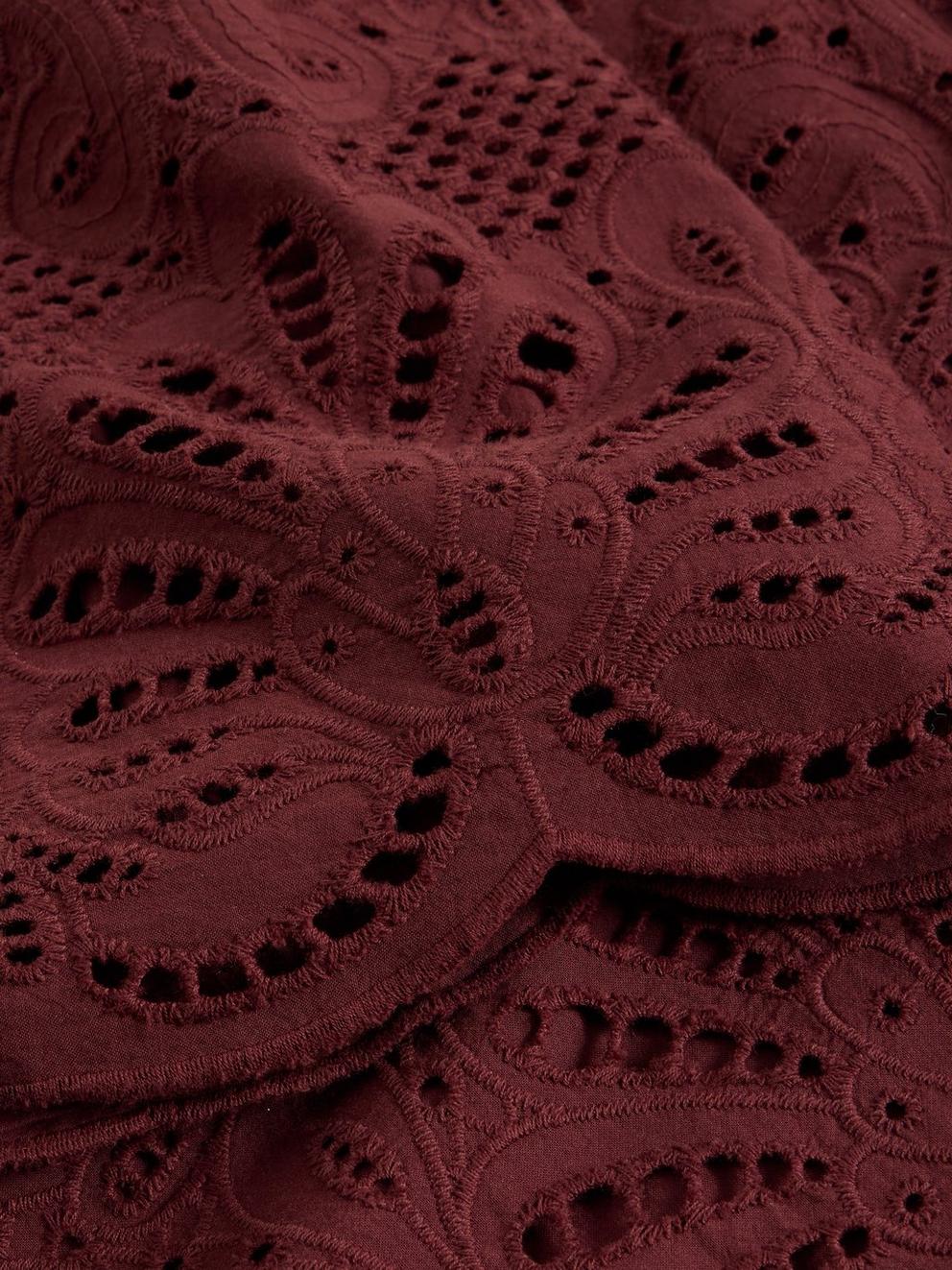Lindsay Broderie Dress in DK RED - FLAT DETAIL