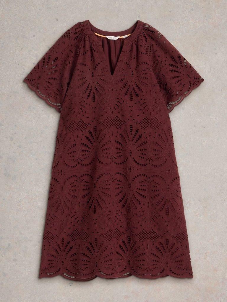 Lindsay Broderie Dress in DK RED - FLAT FRONT
