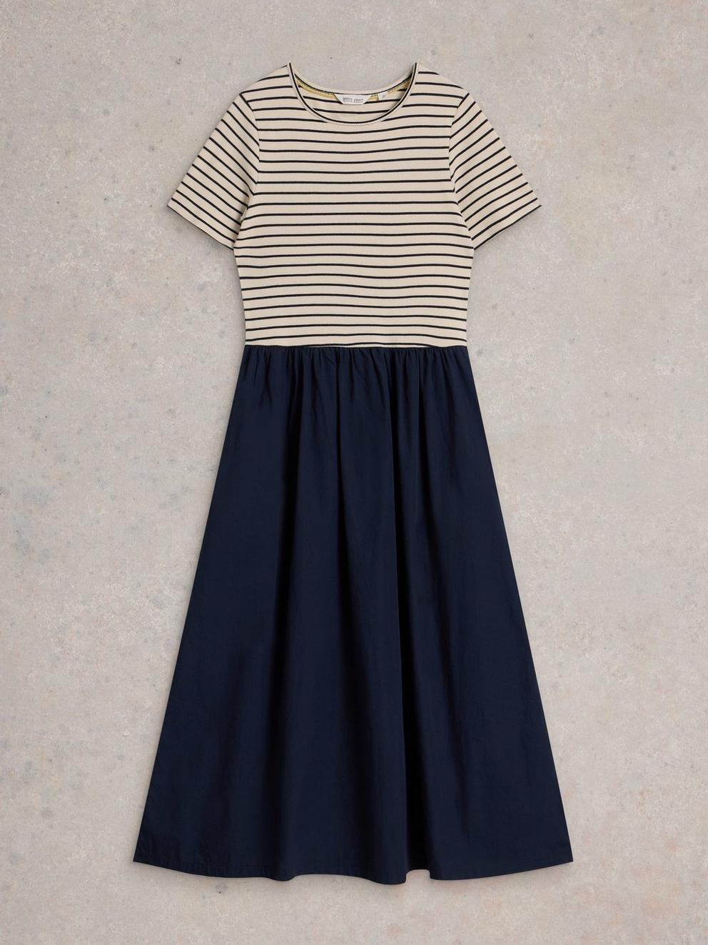 Shay Poplin Midi Dress  in DARK NAVY - FLAT FRONT