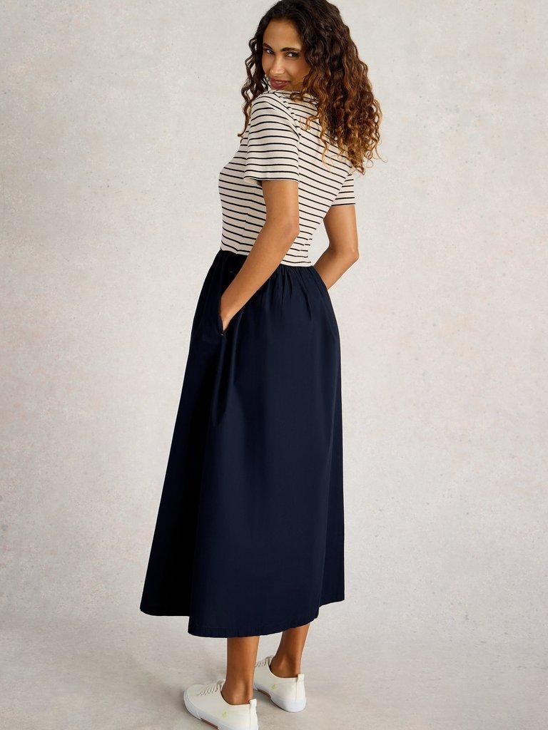 Shay Poplin Midi Dress  in DARK NAVY - MODEL BACK