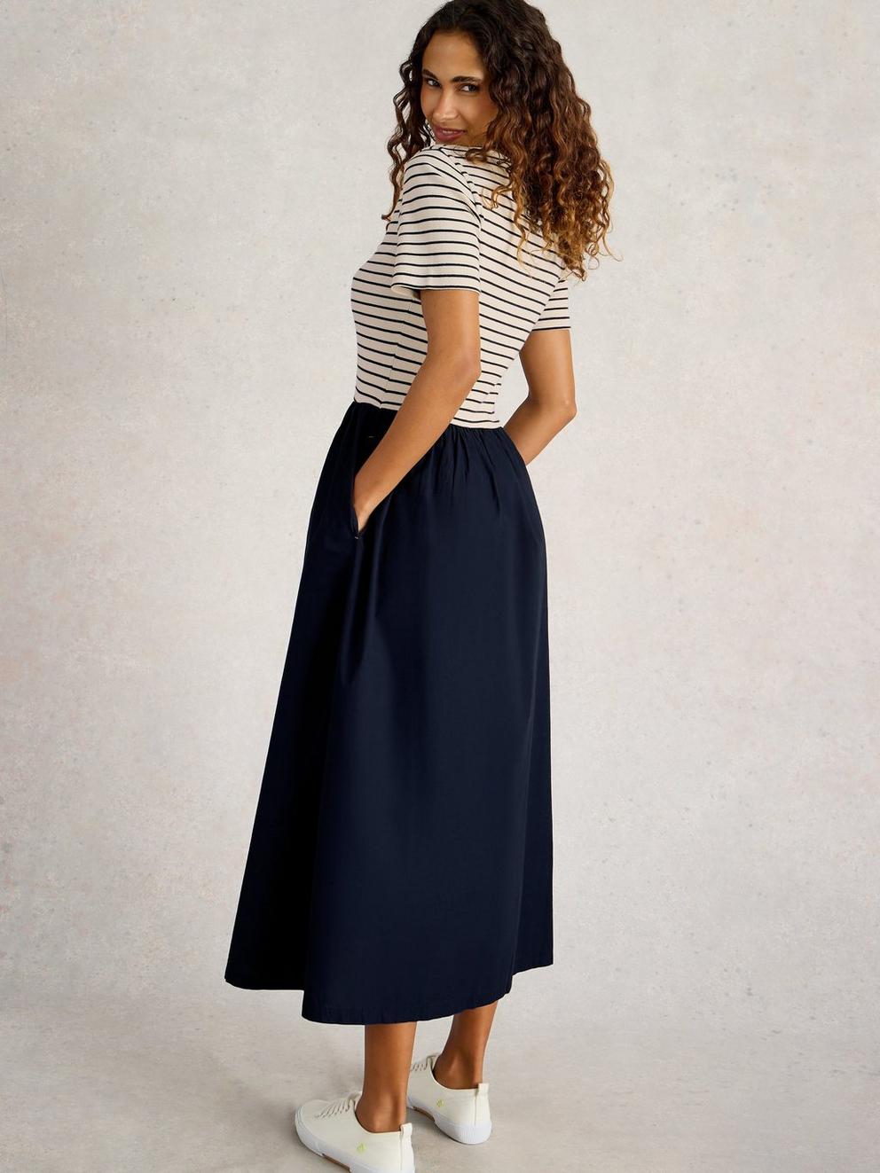 Shay Poplin Midi Dress  in DARK NAVY - MODEL BACK