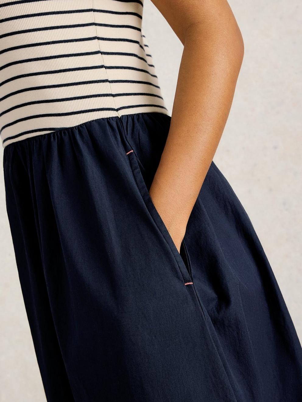 Shay Poplin Midi Dress  in DARK NAVY - MODEL DETAIL