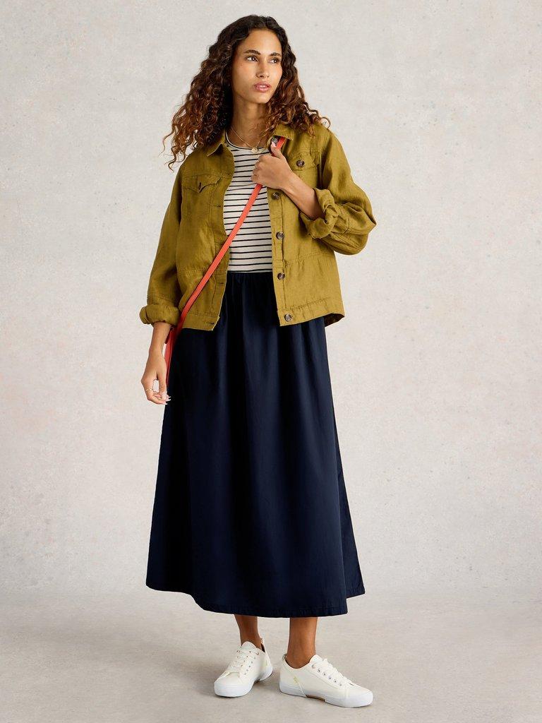 Shay Poplin Midi Dress  in DARK NAVY - MODEL FRONT
