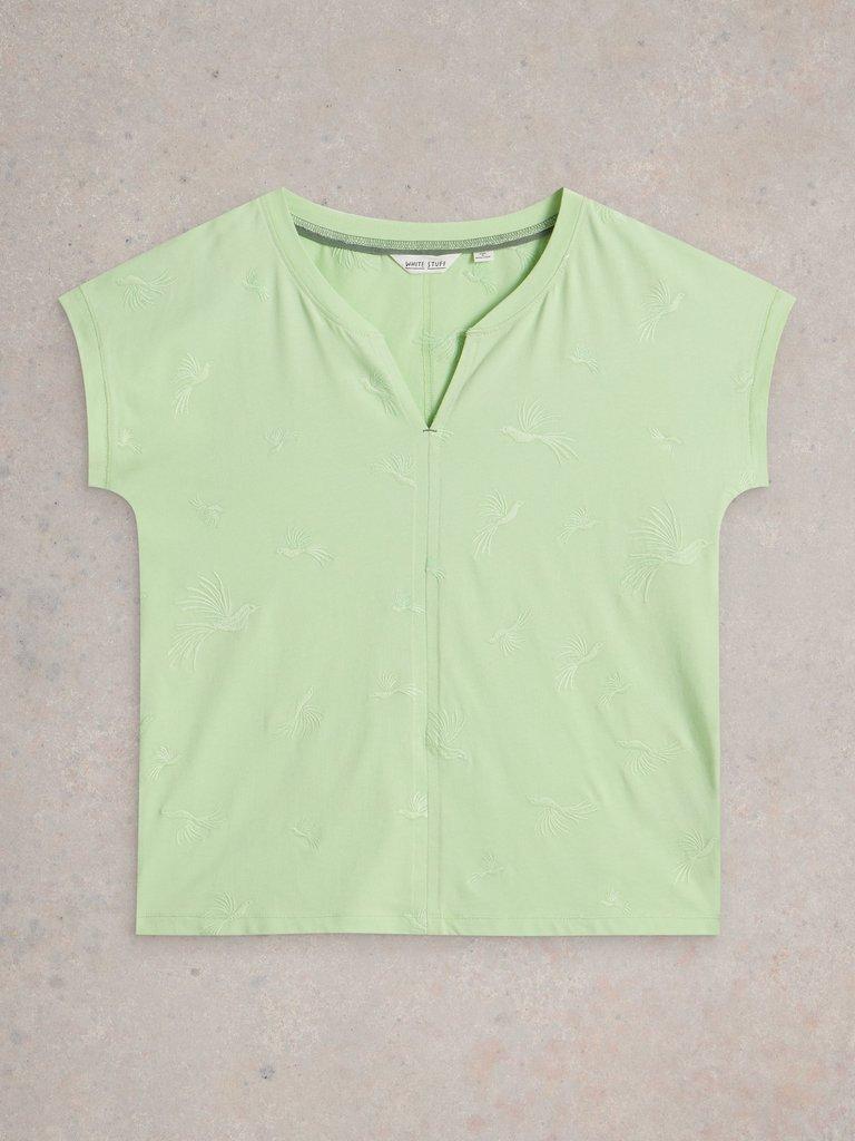 NELLY EMBROIDERED SHORT SLEEVE TEE in LGT GREEN - FLAT FRONT
