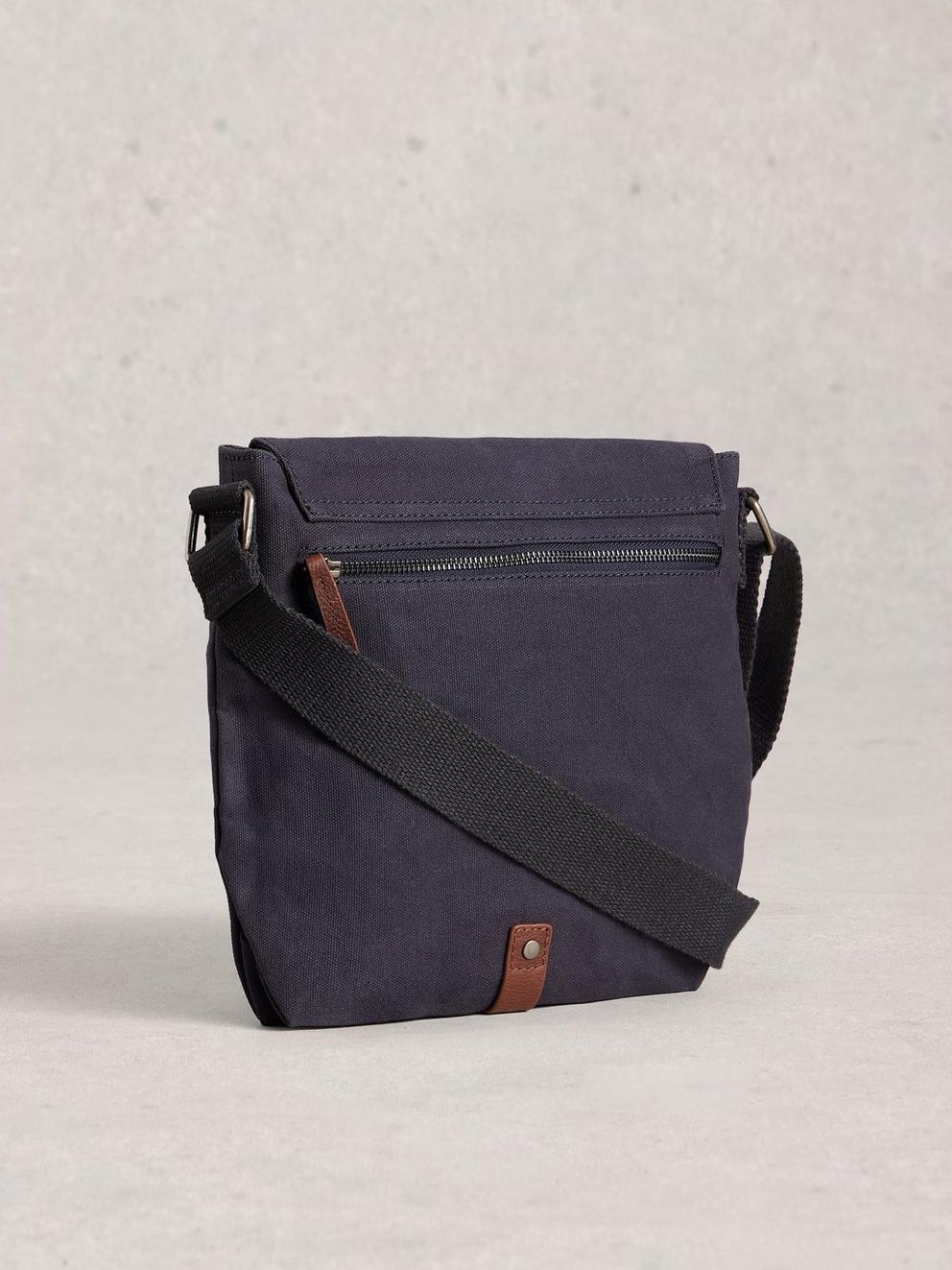 Charlie Canvas Crossbody Bag in DK BLUE - FLAT BACK