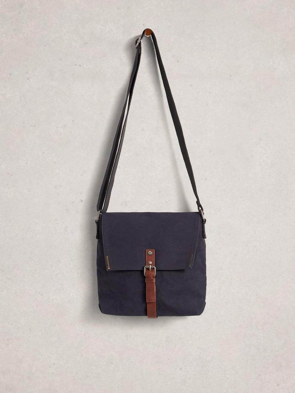 Charlie Canvas Crossbody Bag in DK BLUE - FLAT FRONT