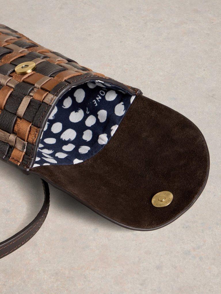 Coco Weave Leather Phone Bag in BROWN MLT - FLAT DETAIL