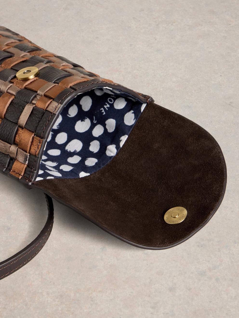 Coco Weave Leather Phone Bag in BROWN MLT - FLAT DETAIL
