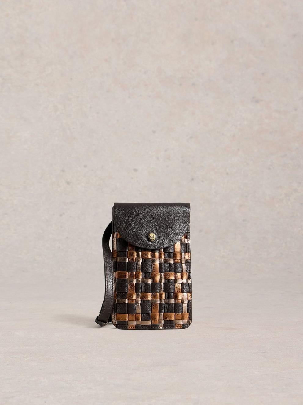 Coco Weave Leather Phone Bag in BROWN MLT - LIFESTYLE