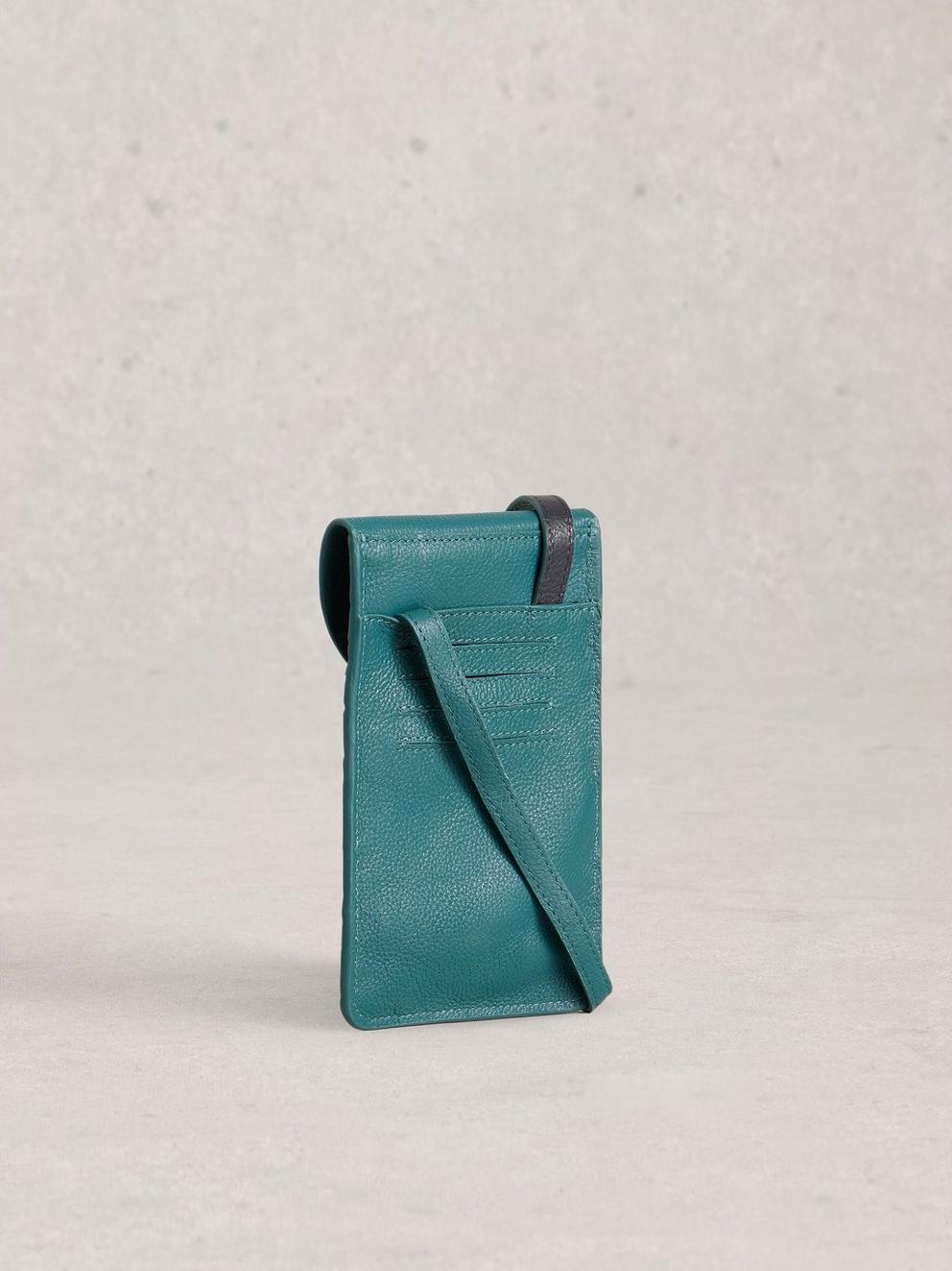 Coco Weave Leather Phone Bag in DK TEAL - FLAT BACK