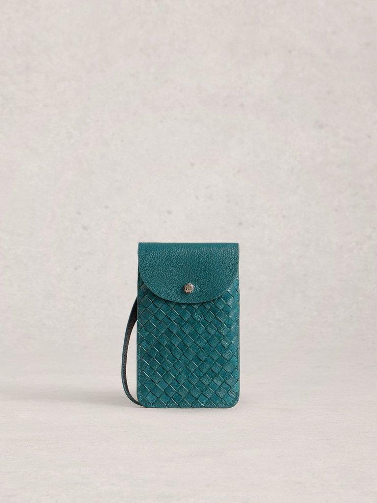 Coco Weave Leather Phone Bag in DK TEAL - LIFESTYLE