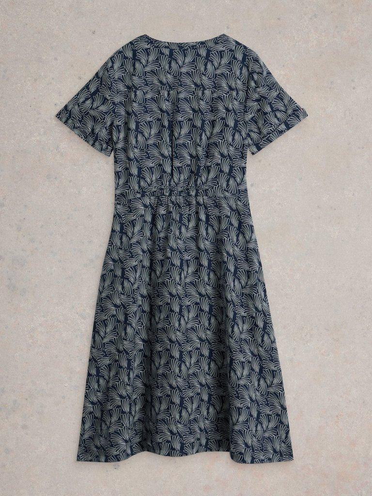Iris Notch Neck Linen Dress in NAVY PR - FLAT BACK