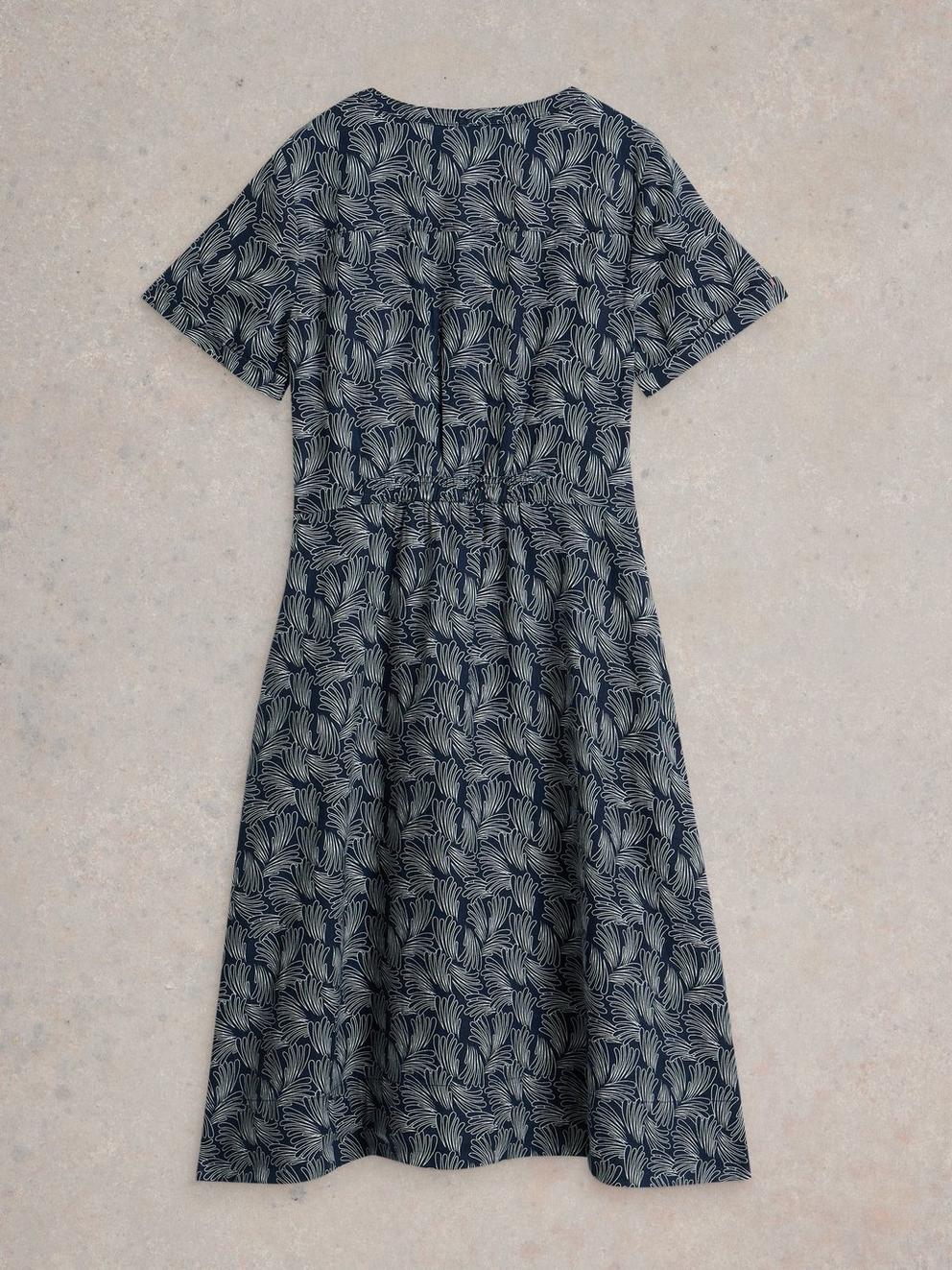 Iris Notch Neck Linen Dress in NAVY PR - FLAT BACK