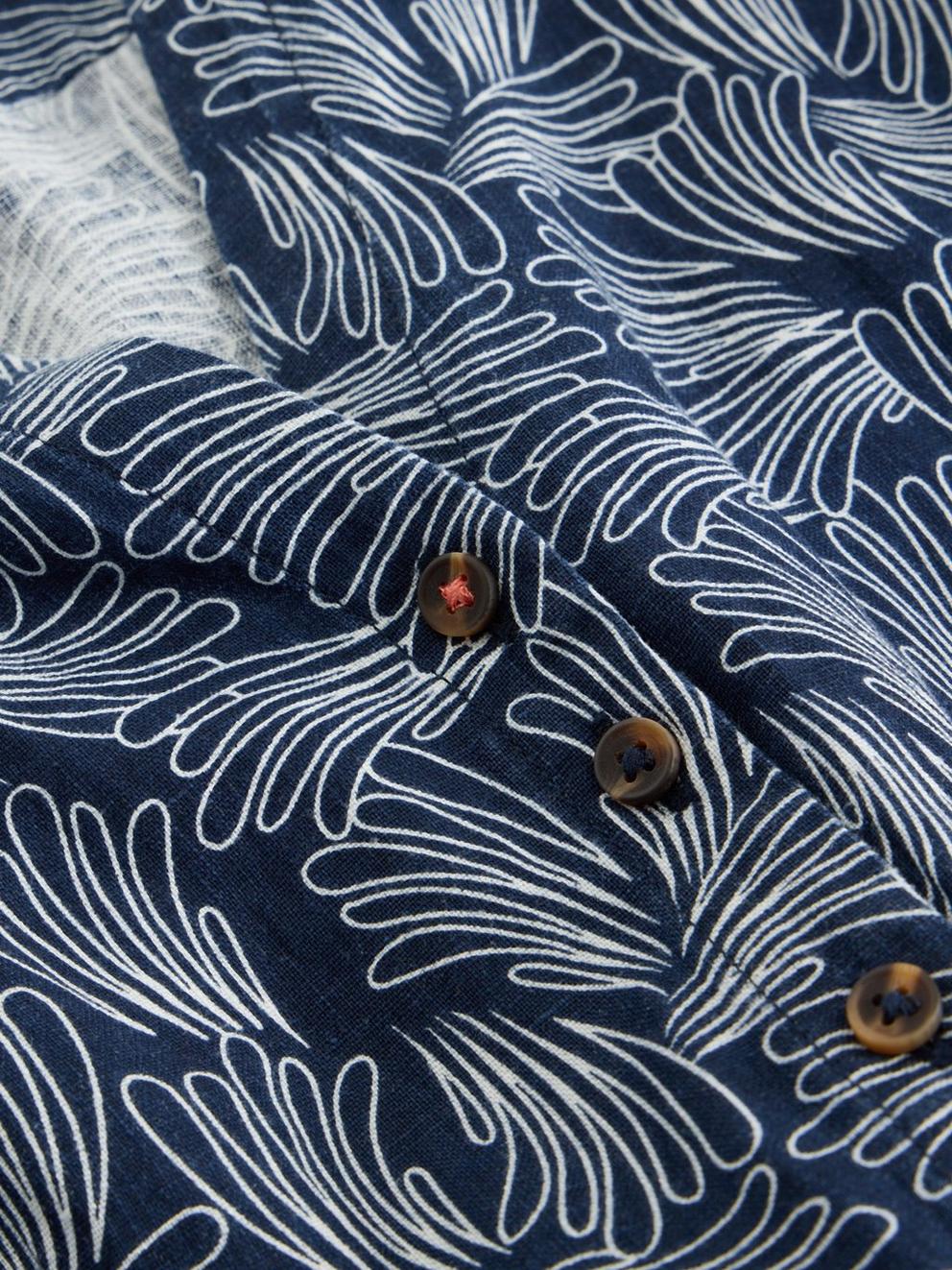 Iris Notch Neck Linen Dress in NAVY PR - FLAT DETAIL
