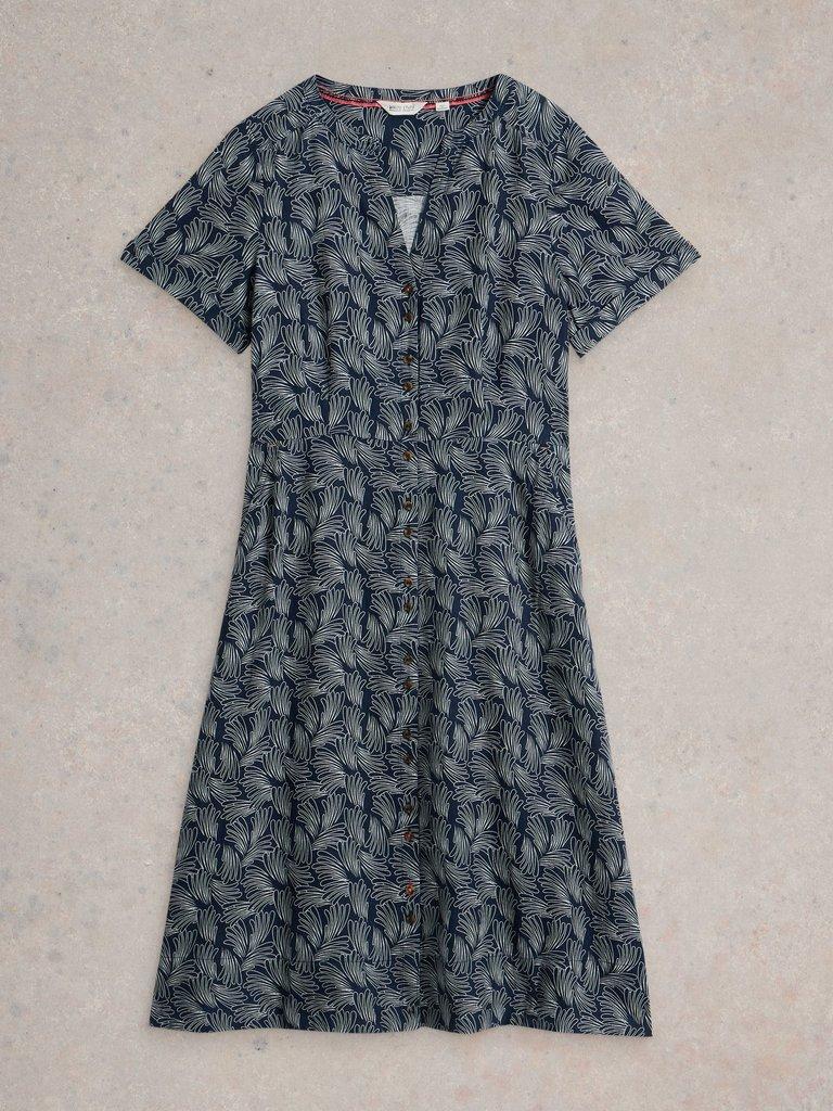 Iris Notch Neck Linen Dress in NAVY PR - FLAT FRONT