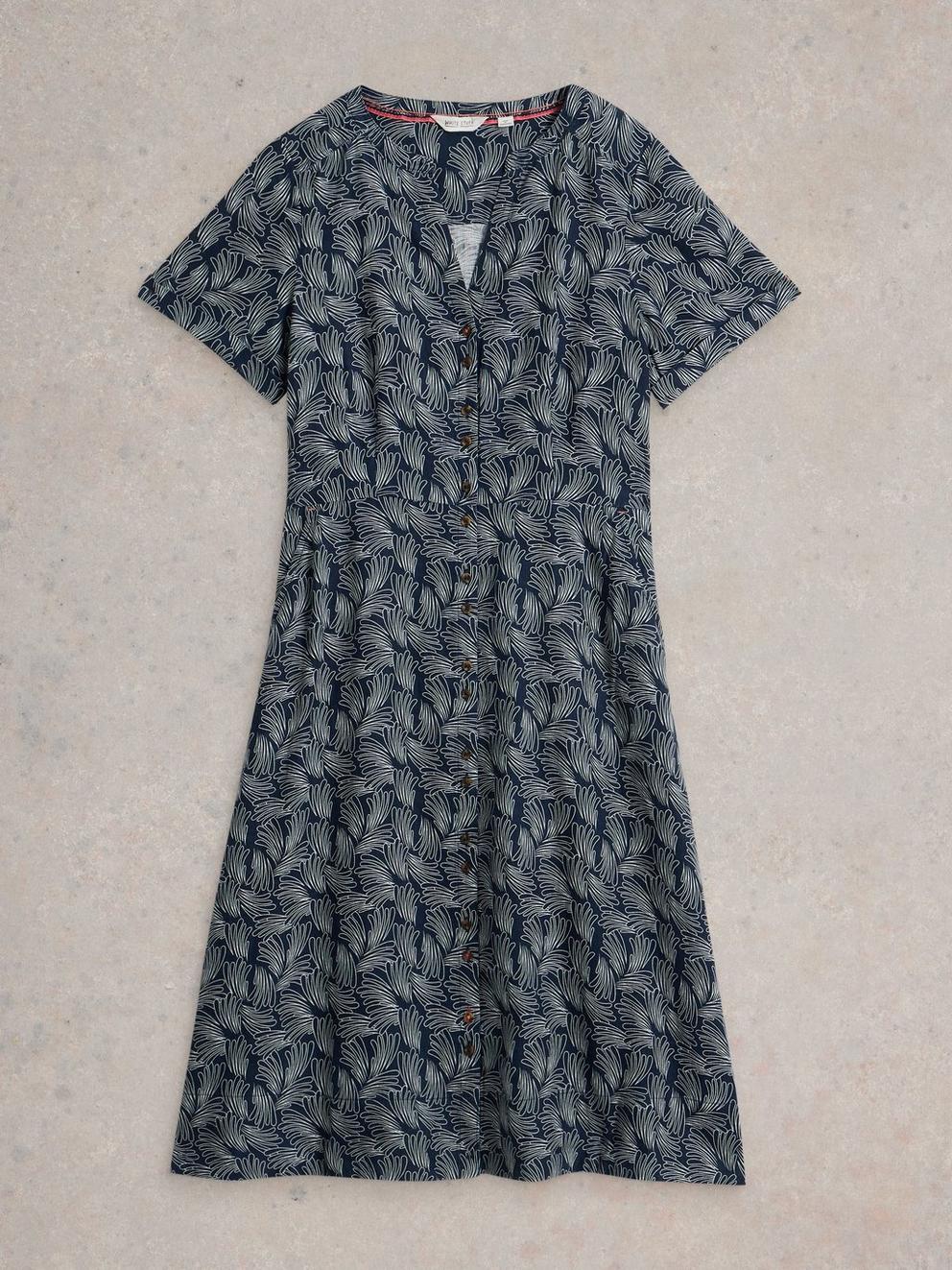 Iris Notch Neck Linen Dress in NAVY PR - FLAT FRONT