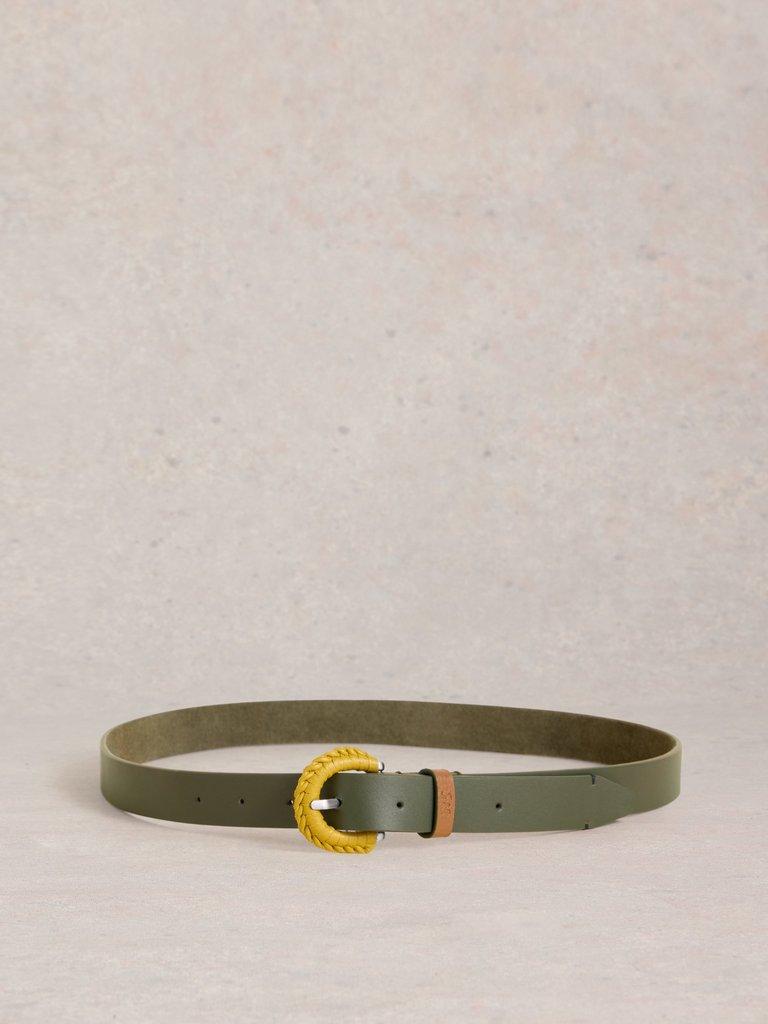Womens Woven Buckle Belt in KHAKI GRN - FLAT BACK