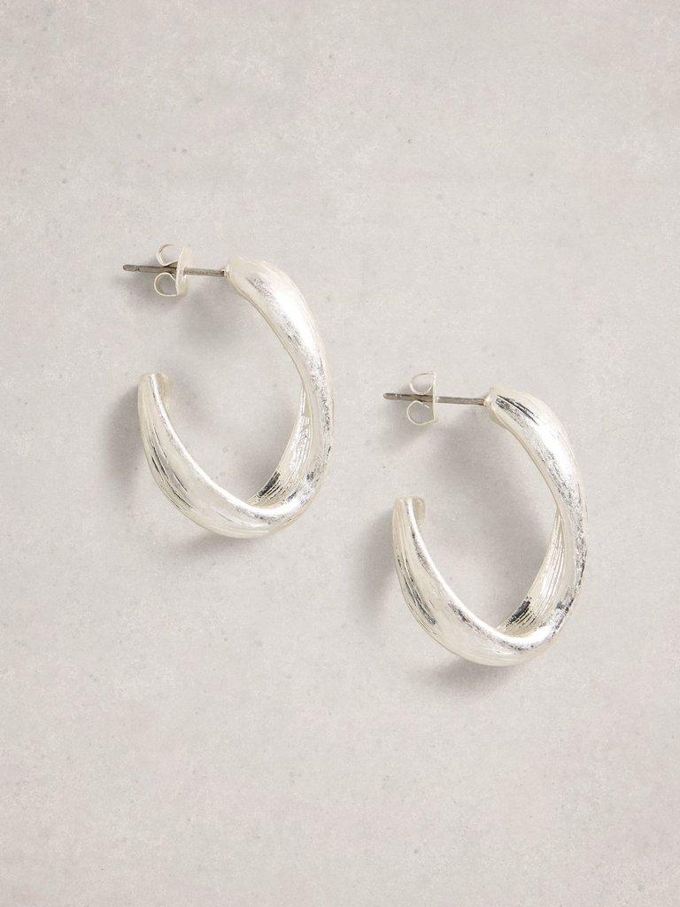 Abstract Chunky Hoop Earring in SLV TN MET - FLAT FRONT