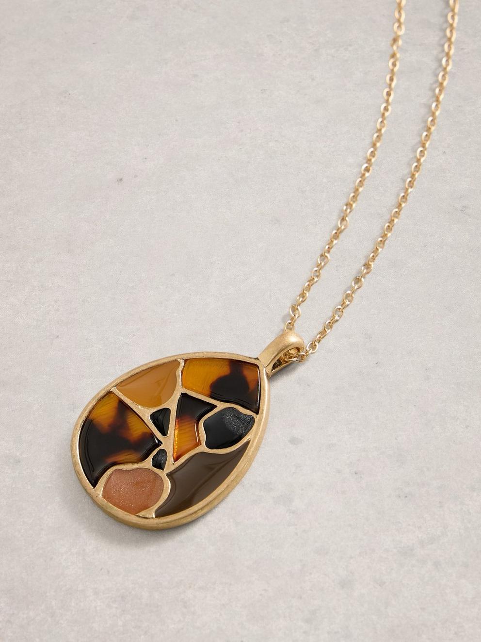 Tile Drop Necklace Mosaic in BROWN MLT - FLAT DETAIL