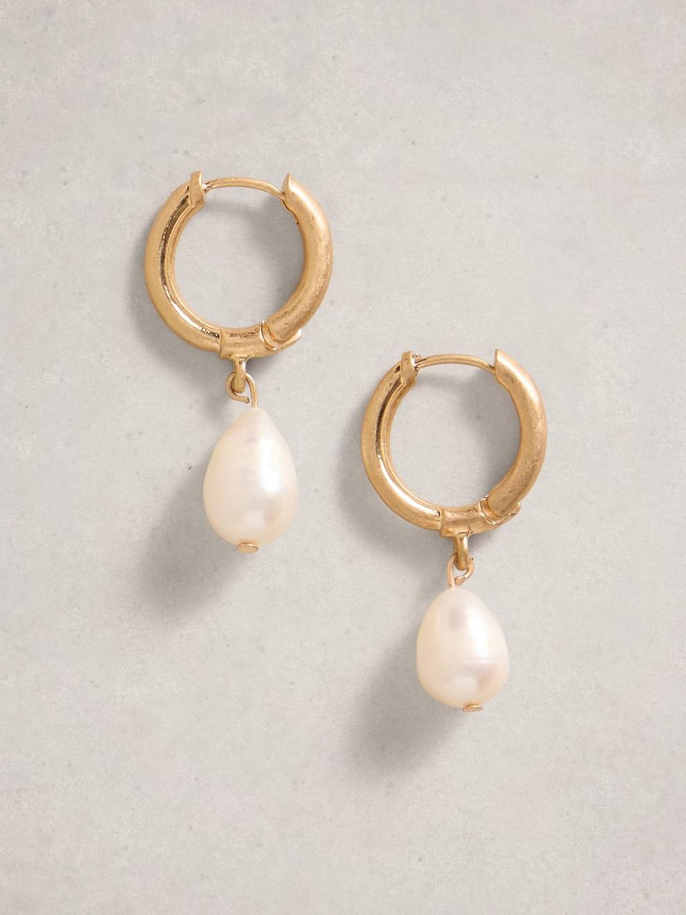 Pearl Pendant Drop Earring in GLD TN MET - FLAT FRONT