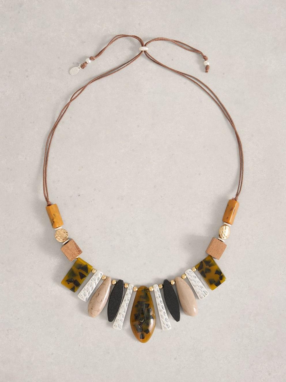Pine Statement Necklace in BROWN MLT - FLAT FRONT