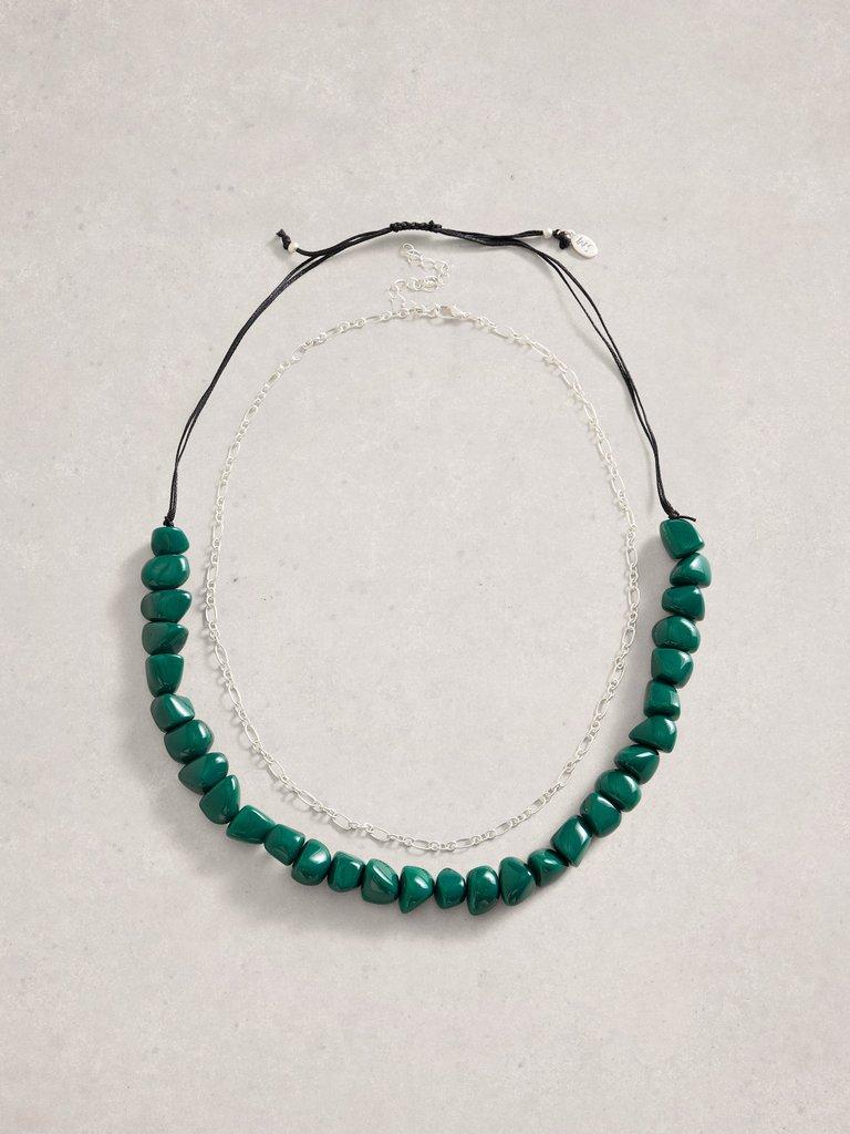 Stacked Beaded Necklace in GREEN MLT - FLAT FRONT