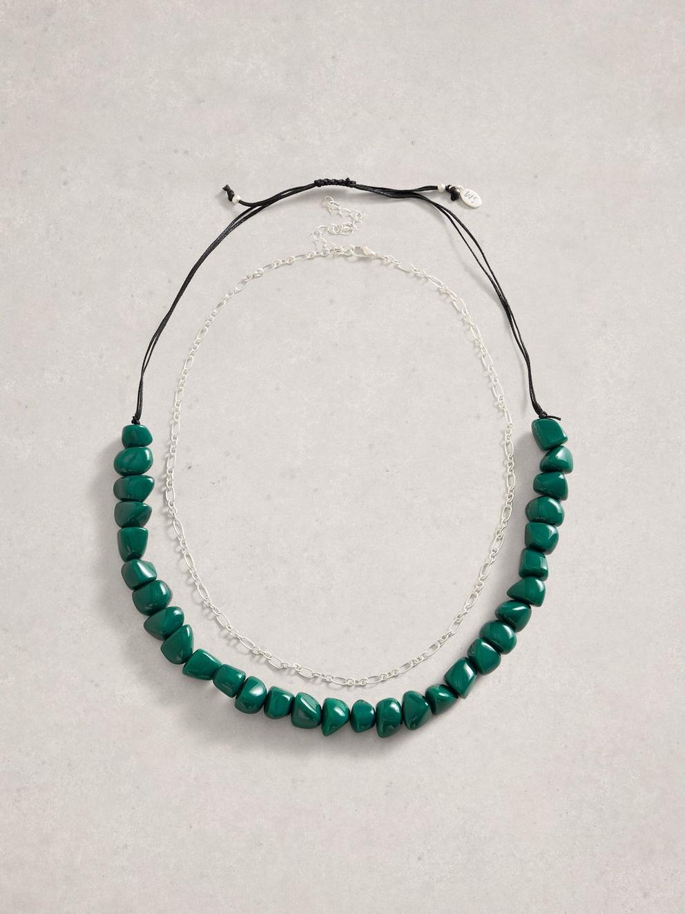 Stacked Beaded Necklace in GREEN MLT - FLAT FRONT