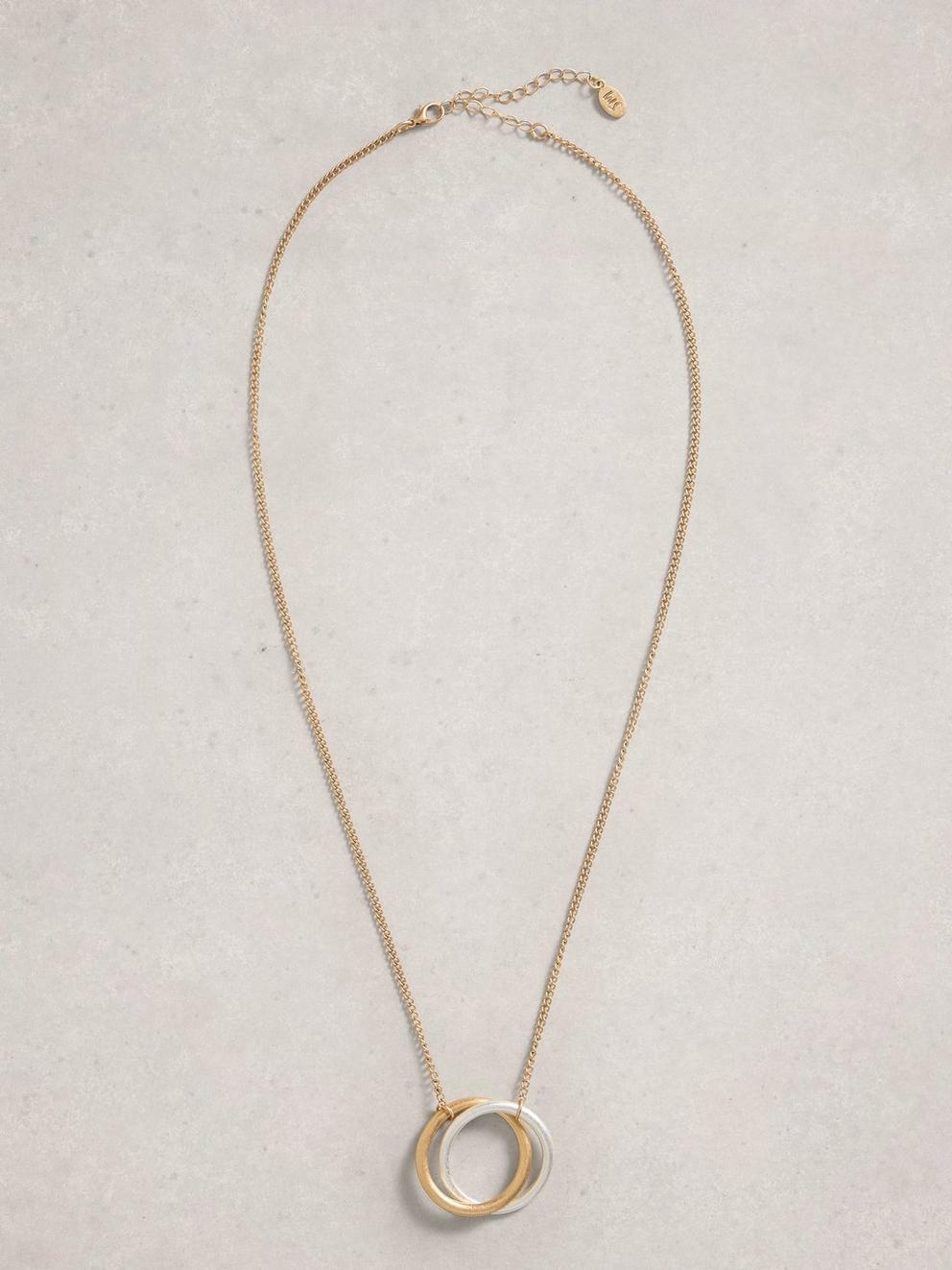 Interlocking Ring Necklace in MIXED MET - FLAT FRONT