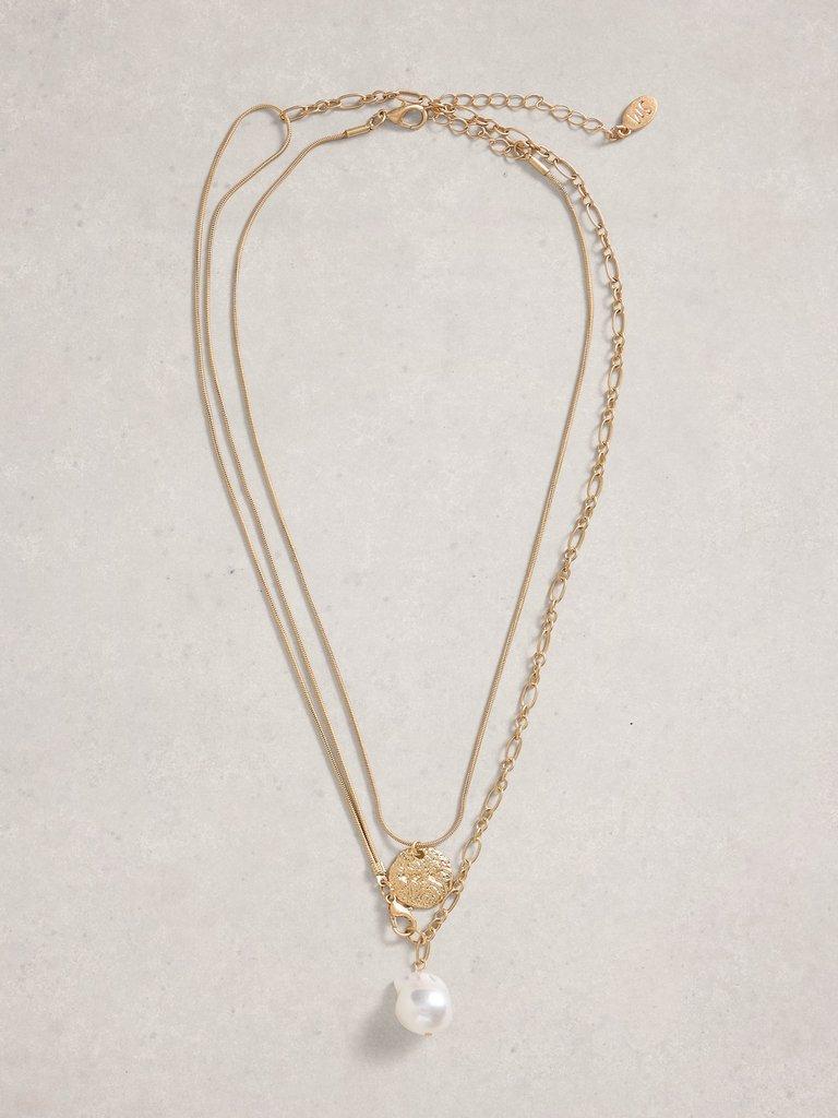 Pearl Pendant Layered Necklace in GLD TN MET - FLAT FRONT