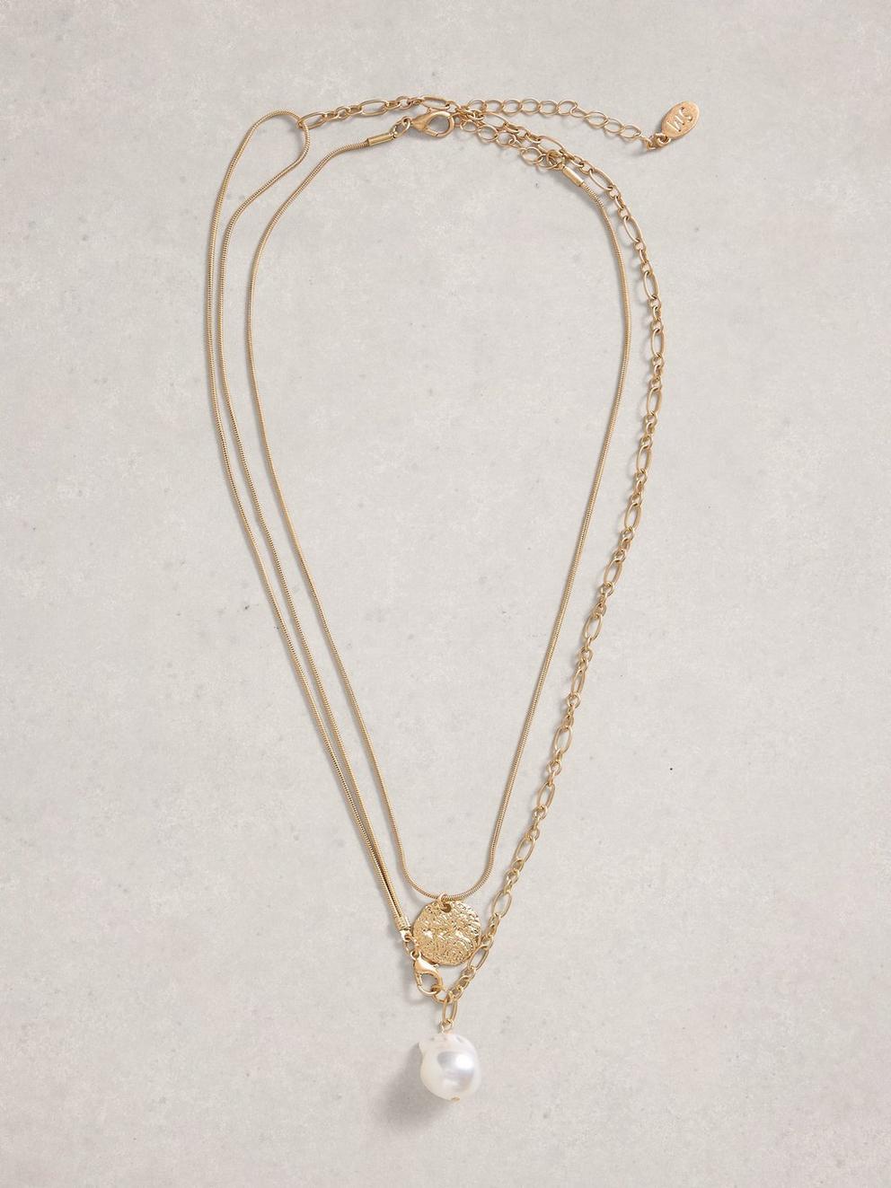 Pearl Pendant Layered Necklace in GLD TN MET - FLAT FRONT